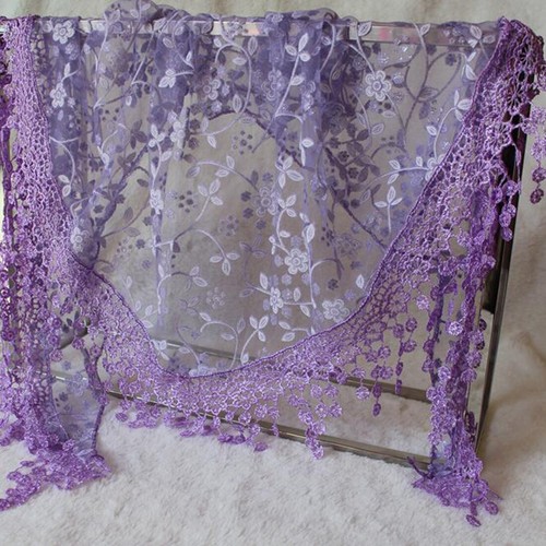 Floral Lace Triangle Veil Church Mantilla Scarf Sheer Tassel Shawl Wrap Scarves↖ - Picture 16 of 61