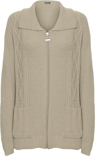 Women's Plus Knit Collar Long Sleeve Zip Top Cardigan - Picture 5 of 36