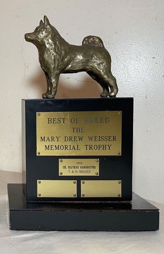 Premio trofeo exposición canina noruego Elkhound mejor raza bronce macizo vintage - Imagen 2 de 9