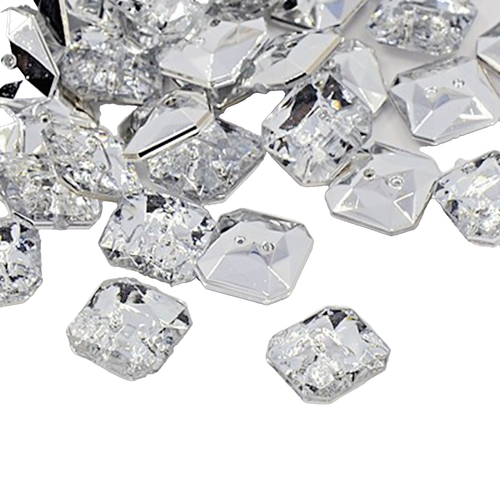 20 Acrylic Rhinestone Faceted 11mm Square Buttons - Silver Back for Max Bling - Picture 5 of 6
