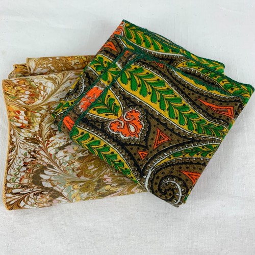 2 Vintage Scarves Colorful Crepe Paisley and Yellow Marbled 1960s Scarf - Picture 17 of 17