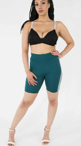 LADIES WOMENS STRIPE CYCLING SHORTS DANCING ACTIVE STRECH GYM YOGA FITNESS NEW - Picture 2 of 7