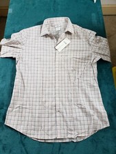 DKNY Shirt Mens Sz 17.5 34-35 White Plaid 100 Cotton Long Sleeve Button Up NWT