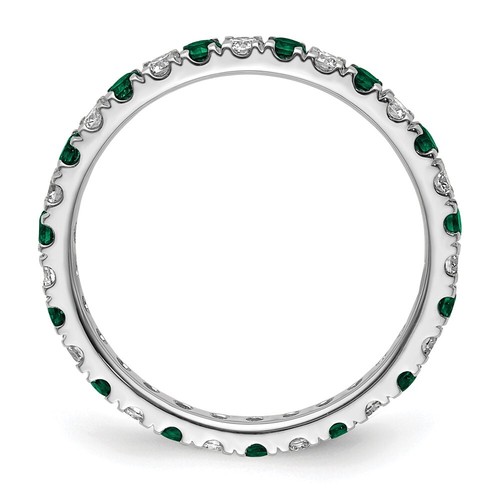 14K White Gold Lab Grown Diamond & Lab Created Emerald Eternity Band Ring Size 5 - Picture 2 of 6