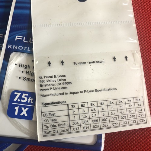 P-LINE Fluorocarbon Tapered Leader 7.5ft  1X  12lb (3-Pack) Fly Fishing Knotless - Picture 3 of 5