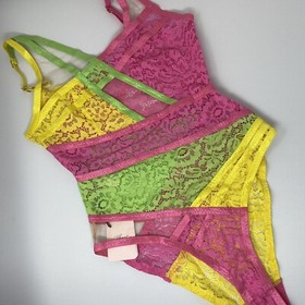 Agent Provocateur Marty Yellow Pink Green Bodysuit AP3 Medium NWT