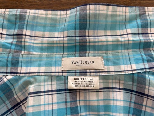 Van Heusen blouse top size 2XL long roll tab sleeve button up blue plaid pockets - Picture 6 of 8