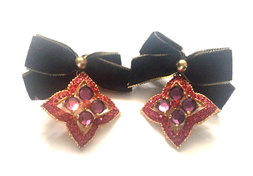Vintage Rhinestone Dangle Drop Clip Earrings Amazing Red & Purple Stones - Picture 3 of 11