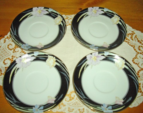 Mikasa Fine China CHARISMA BLACK Saucers Japan ~ Set of 4 ~ - Picture 1 of 11