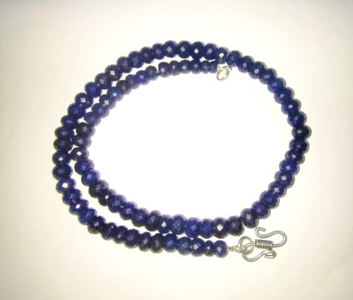 925 Argento 18.5 " Collana Colorato Zaffiro Blu Pietra 6 MM Perline Rotonde AT01 - Foto 2 di 6