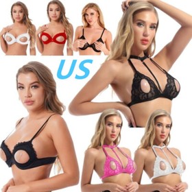Womens Sexy Sheer Open Cups Bralette Hollow Out Bra Top Brassiere Lingerie