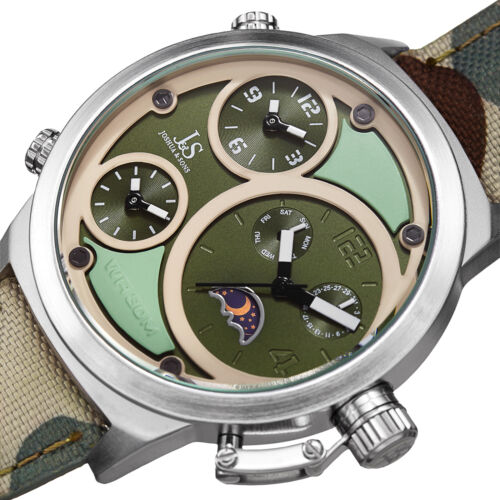 Herren Joshua & Sons JX131GN Triple Time Zone Mondphase Quarz Tarnuhr - Bild 2 von 7