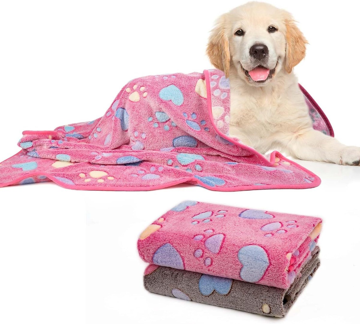 Dono 1 Pack 2 Dog Blankets Soft Fluffy Cute Bone Pattern Fleece