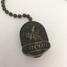 Vintage Encon Energy Conservation Bronze Tone Chain Lamp Ceiling Fan Pull Charm