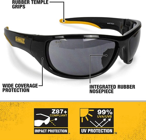 6- DeWalt DOMINATOR Safety Glasses SMOKE GRAY Protective Work Eyewear ANSI Z87+ - Picture 4 of 6