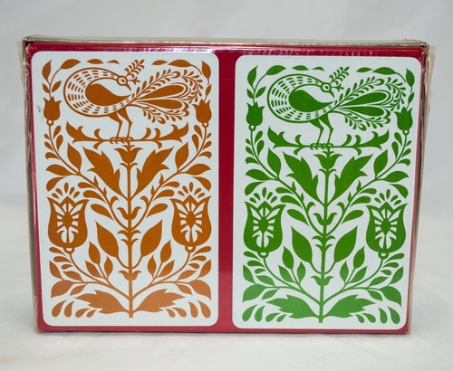 Vintage Hamilton Plastic Coated Playing Cards 2 Decks Gold-Green Peacock-Flowers - Picture 2 of 3