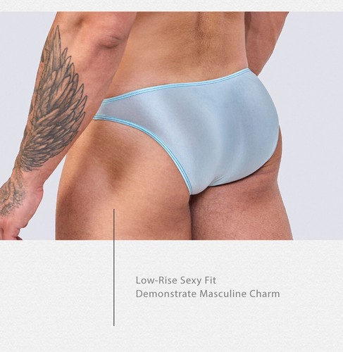 AMORESY Men's Spandex Underwear Low Waist Swimwear Shiny Briefs Thong T-back - Picture 15 of 63