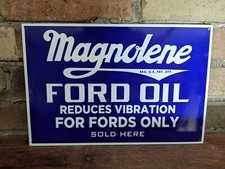 VINTAGE MAGNOLENE FORD MOTOR OIL ONLY PORCELAIN SIGN 8" X 12"
