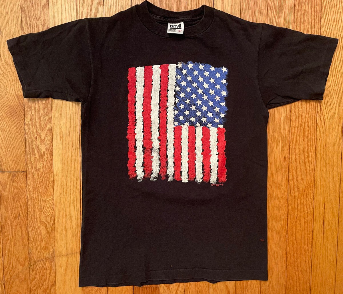 Vtg 90s 1990 USA American Flag Wild Oats Single Stitch T-Shirt