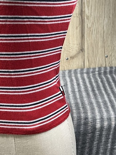 TOMMY HILFIGER Y2K Fitted Henley Women's Medium VTG Striped Red Cotton Blend Top - Picture 5 of 13