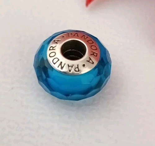 Pandora Fascinating Aqua Blue Faceted Murano Glass Silver Bead Charm - Picture 6 of 6