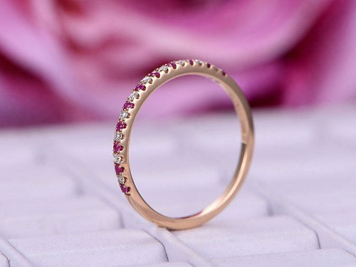 0.3ct Natural Ruby & Diamond Band Half Eternity Anniversary 14k SOLID Rose Gold - Picture 4 of 7
