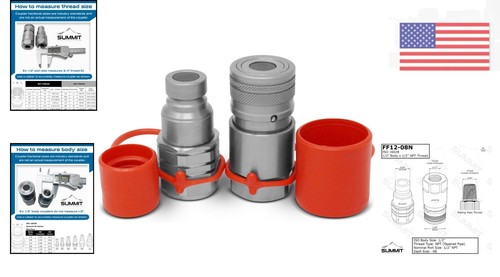 Universal Flat Face Hydraulic Couplers Set with 5076 PSI Rating for Skid Steers - Picture 2 of 11