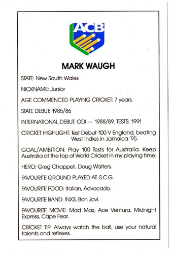 ACB Maxi card 1995-96 scarce cricket card from the Warne and Steve & Mark Waugh - Picture 3 of 4