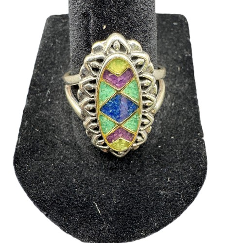 Carolyn Pollack 925 Sterlingsilber ovaler mehrsteiniger blauer Mosaik Ring Größe 8