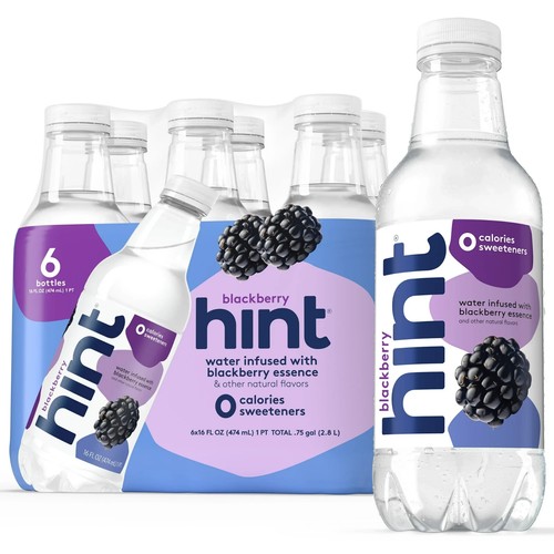 Hint Bottled Water, Blackberry- Purified Water Beverages - 16 Fl Oz (Pack of 6)