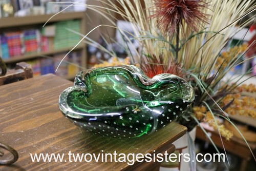 Murano Green Vintage Bubble Glass Ashtray - Picture 6 of 8