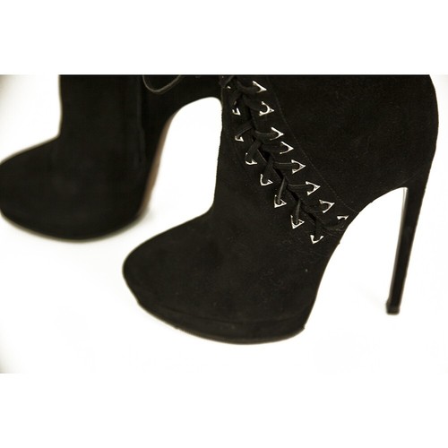 ALAIA schwarze Wildleder Leder Rücken Reißverschluss Stiefeletten Stiefel Absatz Schuhe Gr. 37 - Bild 8 von 8