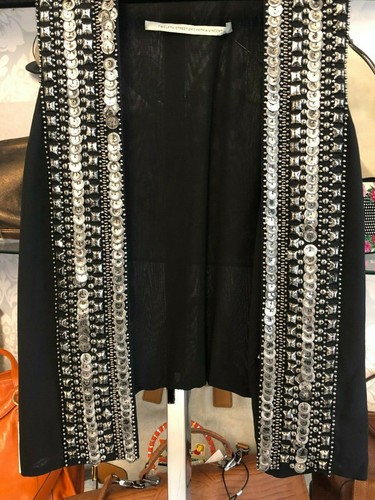 Chaleco TWELFTH STREET by CYNTHIA VINCENT Negro Adornado Frente Abierto Talla S $150 - Imagen 2 de 7