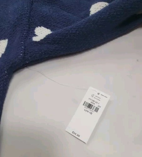 Old Navy Girl's Sz L(10-12) (36x17.5) Hearts Blue & White Cardigan Sweater - Picture 6 of 7