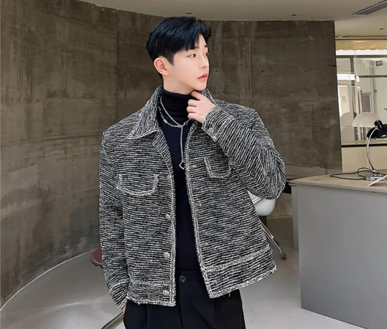 Men's Autumn Fashion Lapel Long Sleeve Loose Tweed Jackets