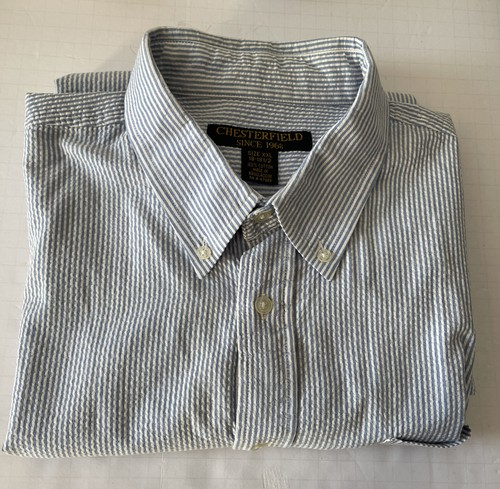 Chesterfied Collared Shirt Mens Button Up Sz XXL Blue/White Stripes 100% Cotton - Picture 6 of 6