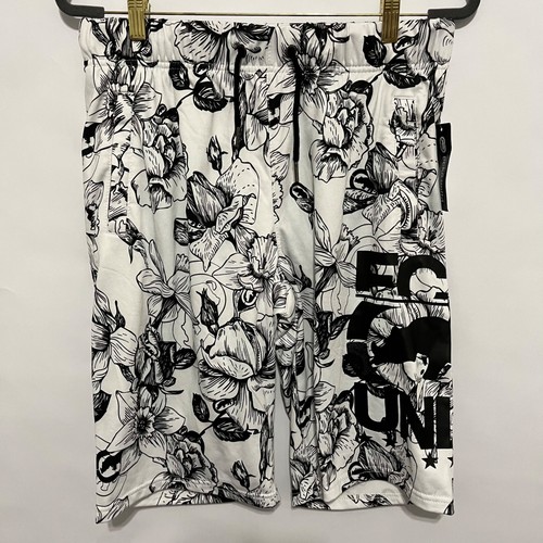 NEW ECKO UNLTD WHITE BLACK SHORTS MENS SMALL FLOWER PRINT LOGO LOOSE FIT ELASTIC - Bild 1 von 9