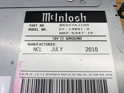 SUBARU LIBERTY RADIO/CD/DVD/SAT NAV, 5TH GEN, MCINTOSH, HEAD UNIT EF-13801-A - Bild 5 von 5