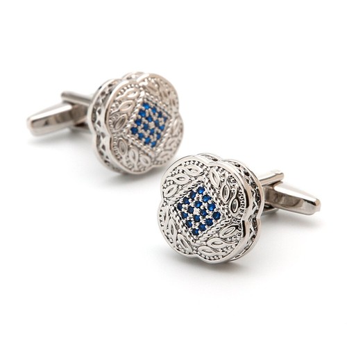 Juego de gemelos ligeros de lujo para hombre azul circonita cuadrado plata gemelos botones - Imagen 5 de 6