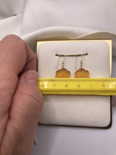14K Citrine Flower Earrings Carved Cabochon Briolette Natural Gems 13mm Handmade - Picture 8 of 9
