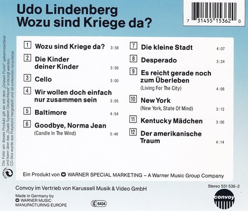 UDO LINDENBERG - CD - WOZU SIND KRIEGE DA ? - Bild 2 von 2
