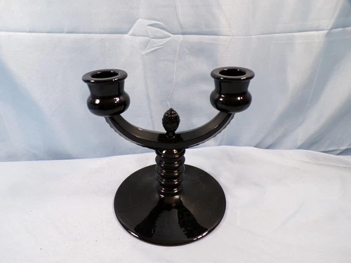 Vintage Fenton #2318 Black Glass Two Light Candelabra Candle Holder