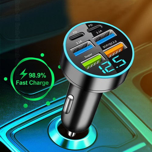 1X Car Charger 6 Port USB PD LED Display 66W Fast Charging Adapter Accessories - Imagen 5 de 12
