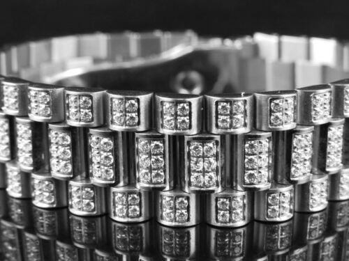 Men's White Finish Stainless Steel Presidential Simulated Lab Diamond Bracelet - Picture 2 of 5