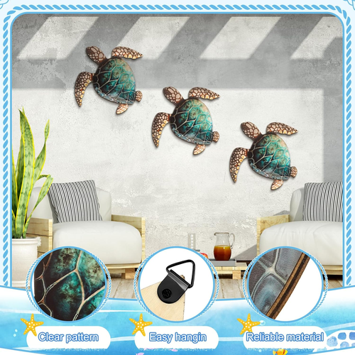 3 Pcs Summer Coastal Wall Decor Beach Wall Art Decor Blue Sea Turtle Surfboard S - Picture 3 of 6