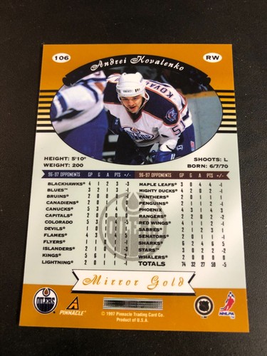 ANDREI KOVALENKO 1997-98 Pinnacle Certified MIRROR GOLD Card #106 /30 Made! - Picture 2 of 2