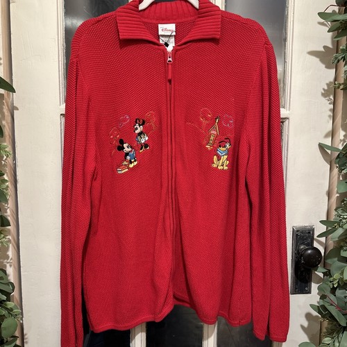 Vintage Disney Store Red Zip Up Embroidered Schoolhouse  Sweater Knit XL - Picture 1 of 9
