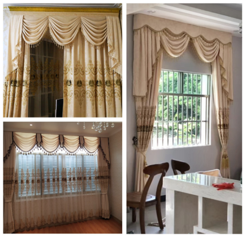 Cortinas de lujo doradas europeas habitación bordadas cenefa con ventanas habitación - Imagen 18 de 23