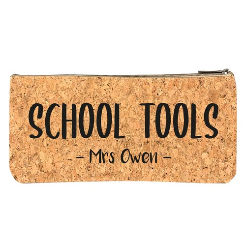 Personalised Cork Pencil Case Any Name 'School Tools' Eco-Friendly Teacher Gift - Picture 6 of 6
