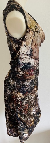 HELMUT LANG Drape Front Silk Dress Black Abstract Print Sexy Office US4-AU8-S😎 - Picture 13 of 18